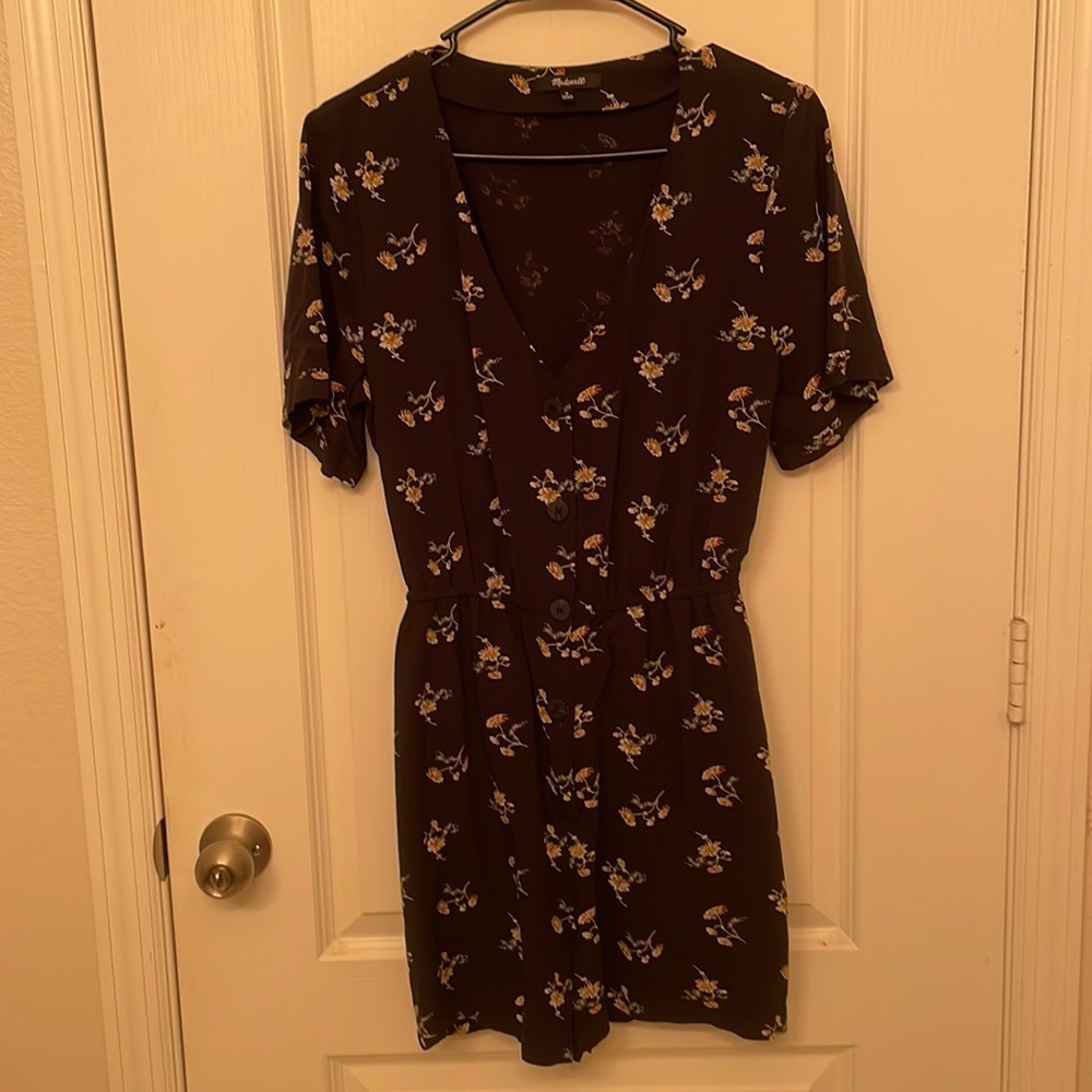 Madewell Floral Print Romper with Deep V-neck